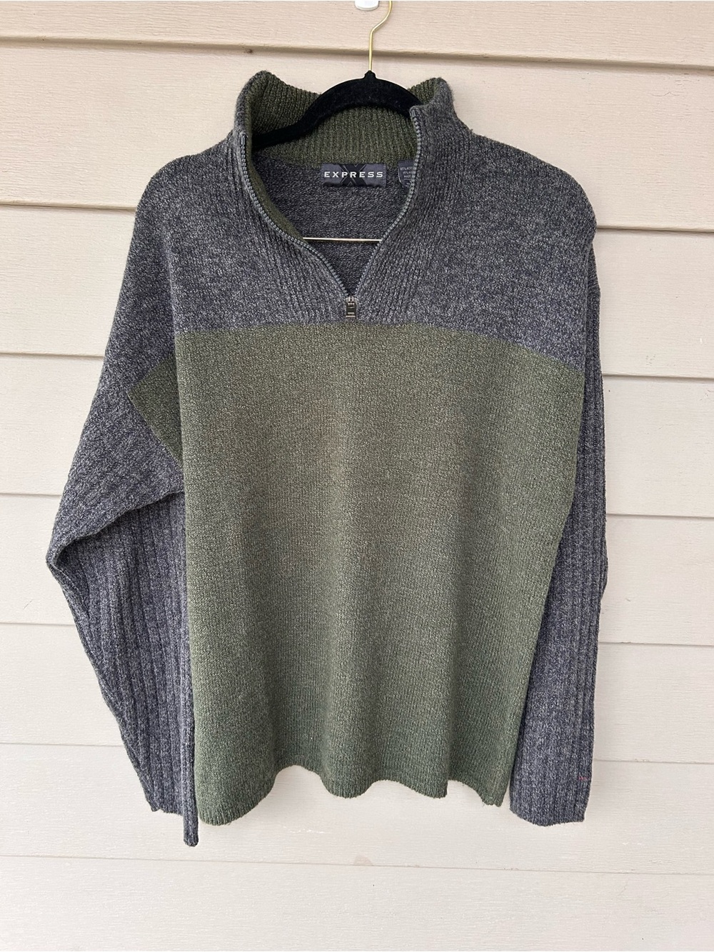 Express Men Wool Blend Colorblock Quarter Zip Sweater Large